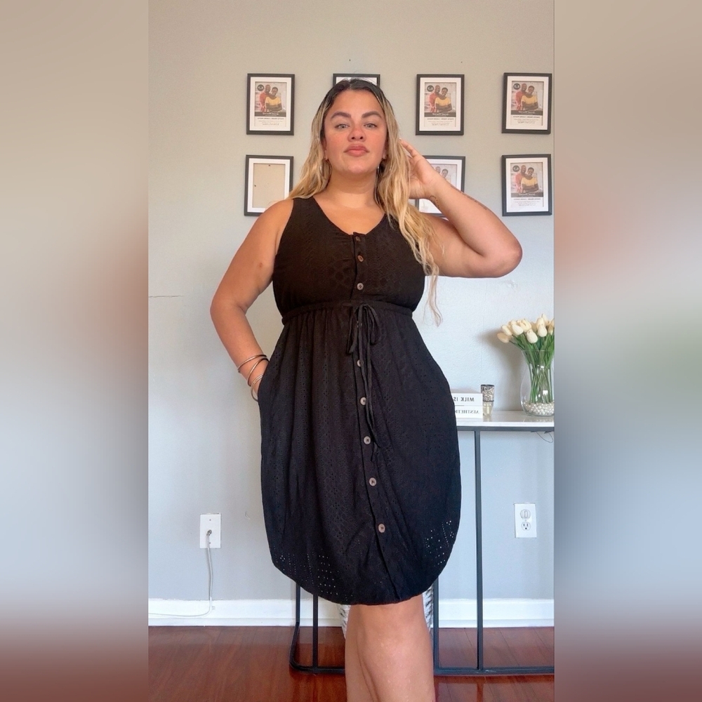 Women's Summer Dress Lightweight Button Decoration black strech plus size